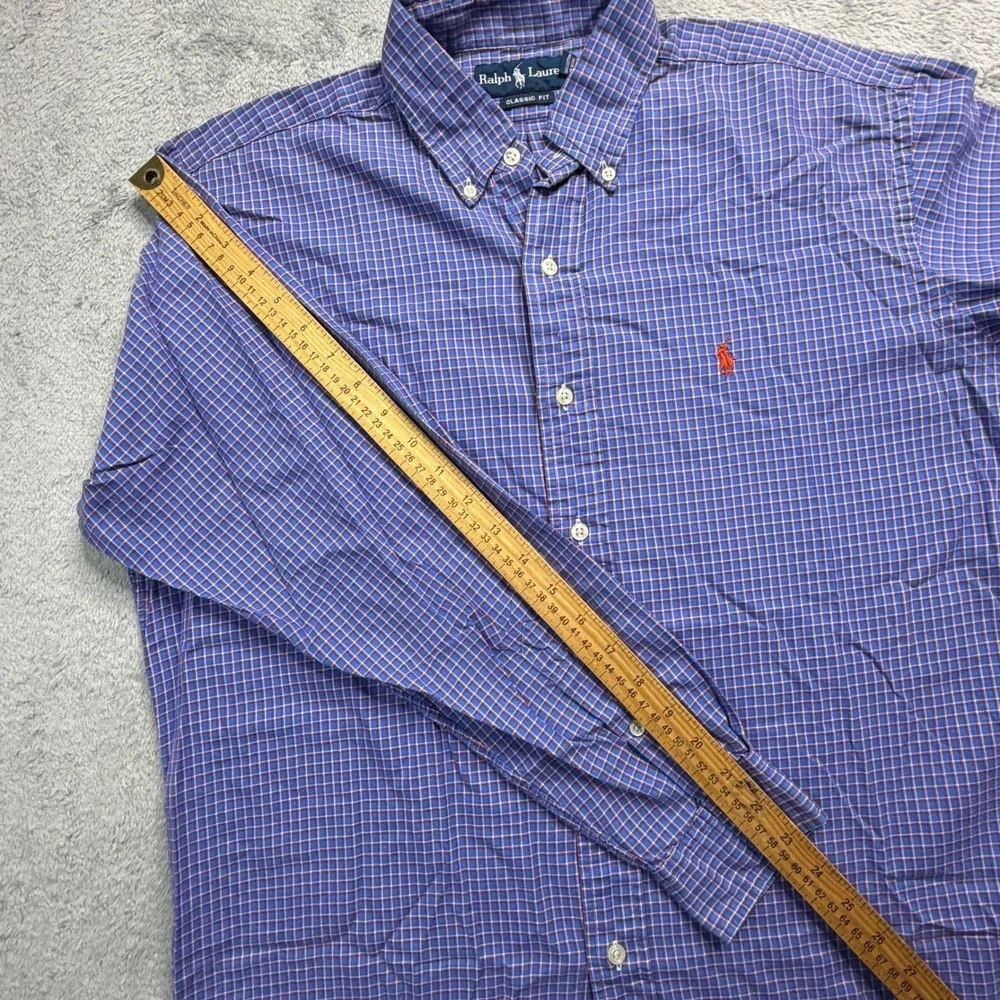 Ralph Lauren Mens Classic Fit Blue Red Plaid Button Down Shirt Medium Long Sleev
